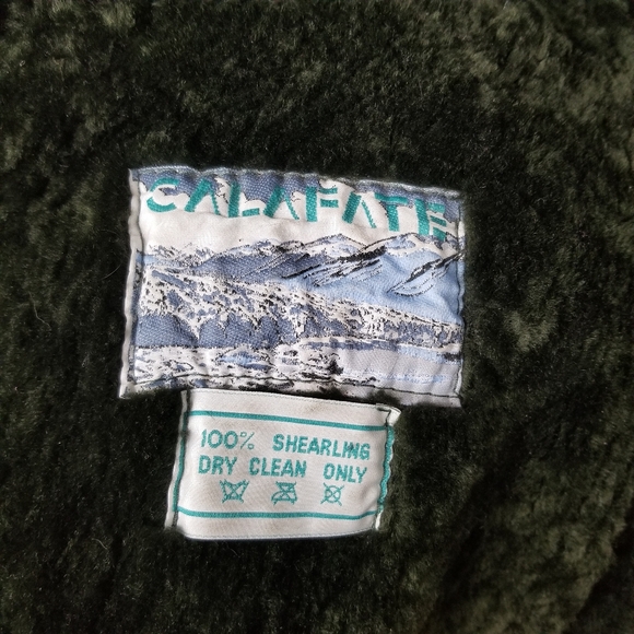 CALAFATE 100% Shearling Dark Green Vintage Coat Dark Green Boho Oversized S - Picture 12 of 13